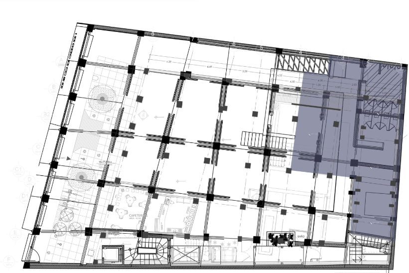 Plano arquitectónico del local — detalle del área marcada