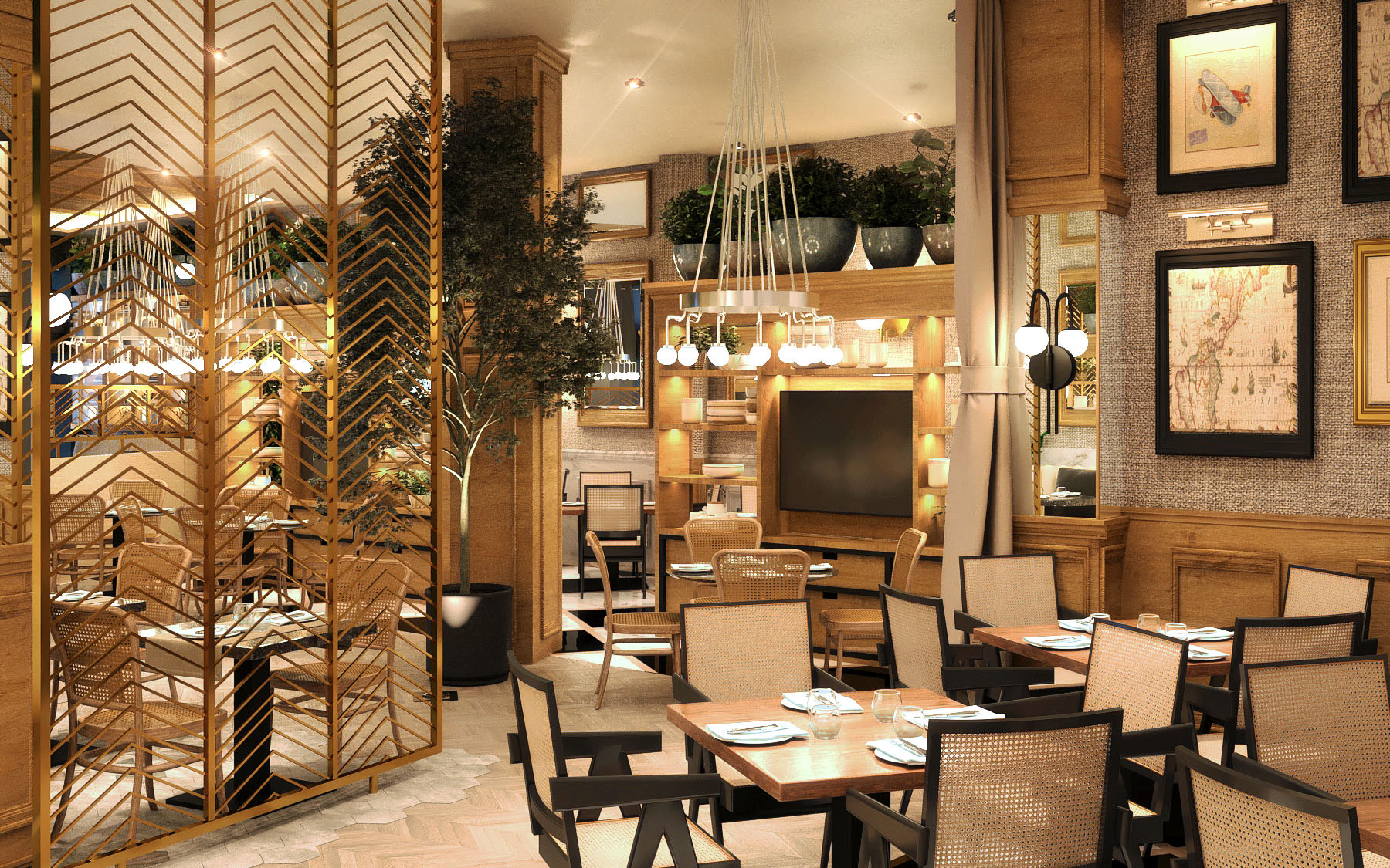 Render: comedor con celosía