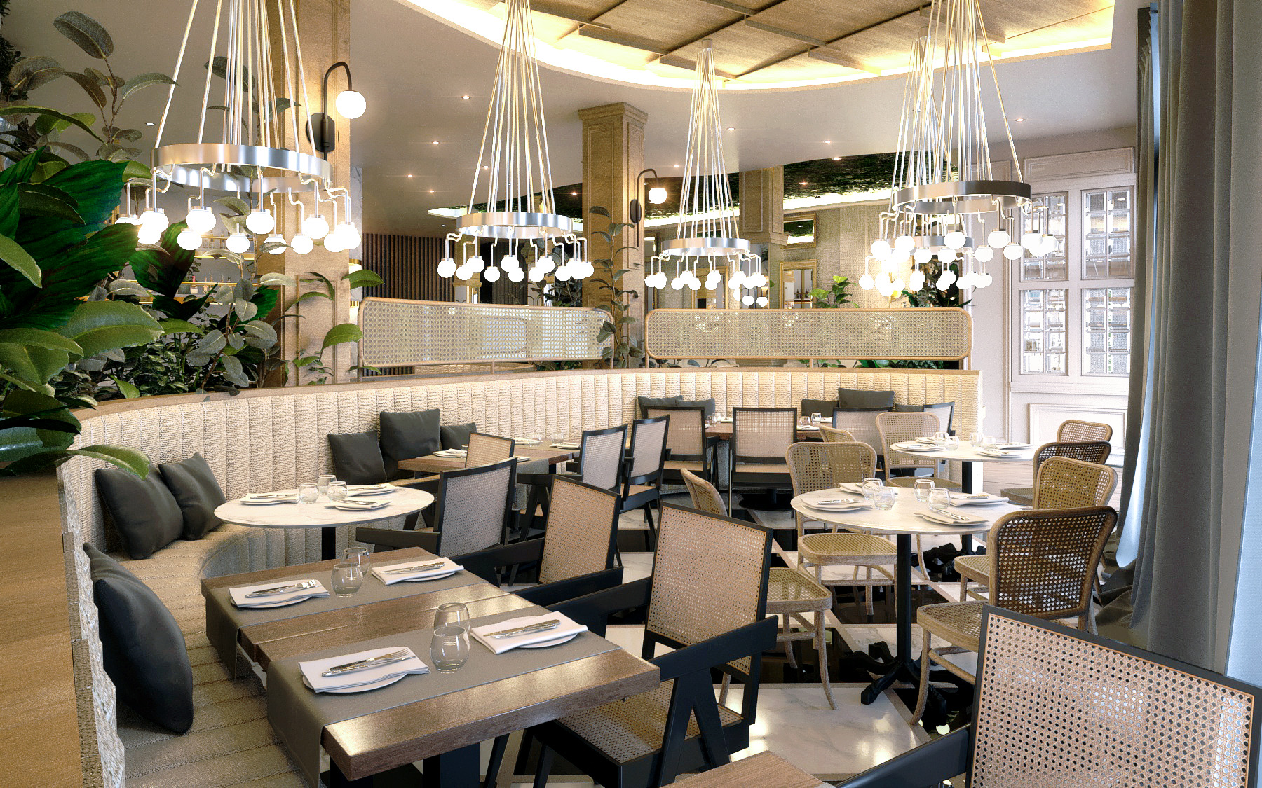 Render: salón principal propuesto